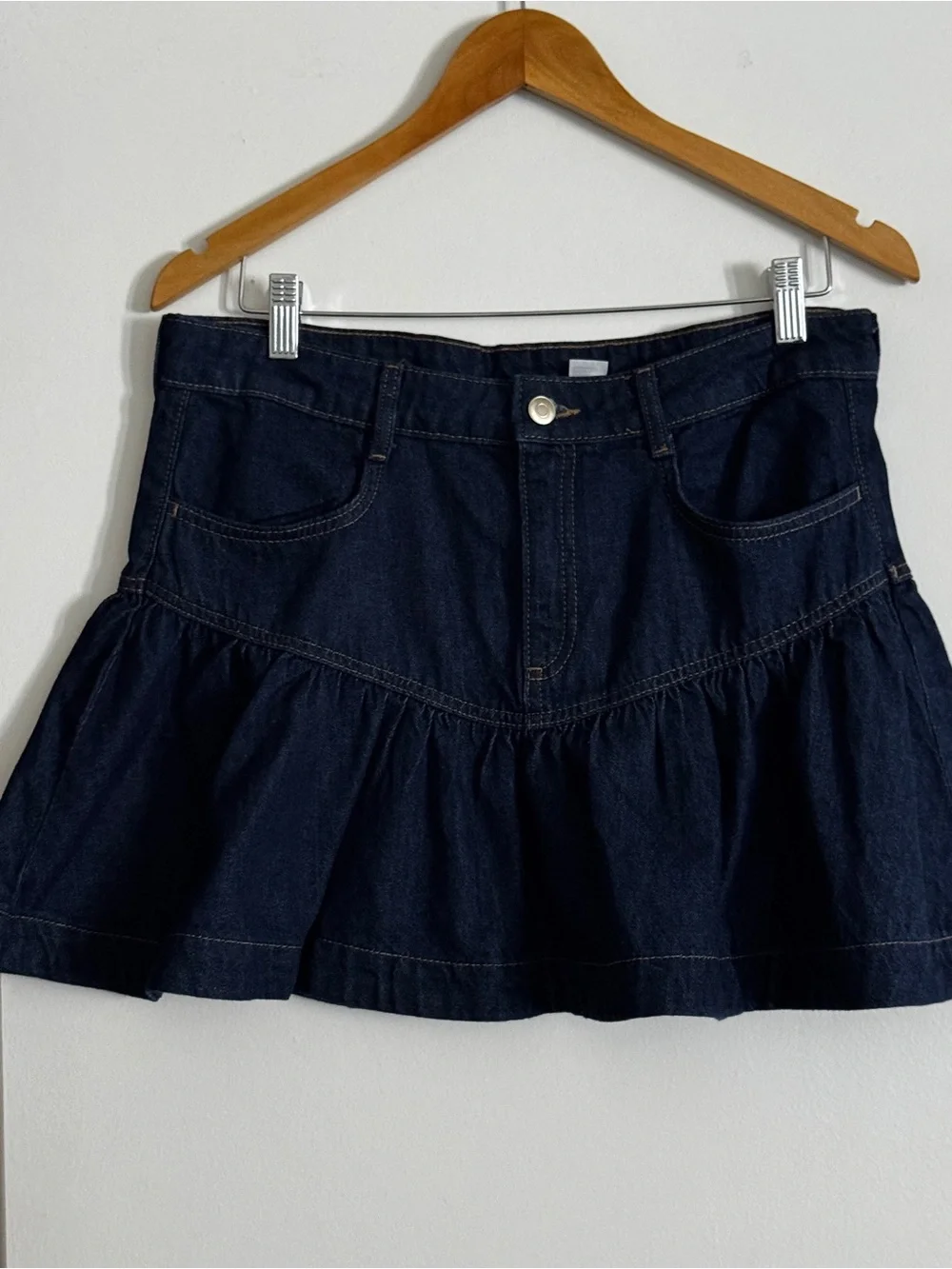 H&M Dark Blue Denim Ruffled Hem Mini Skirt